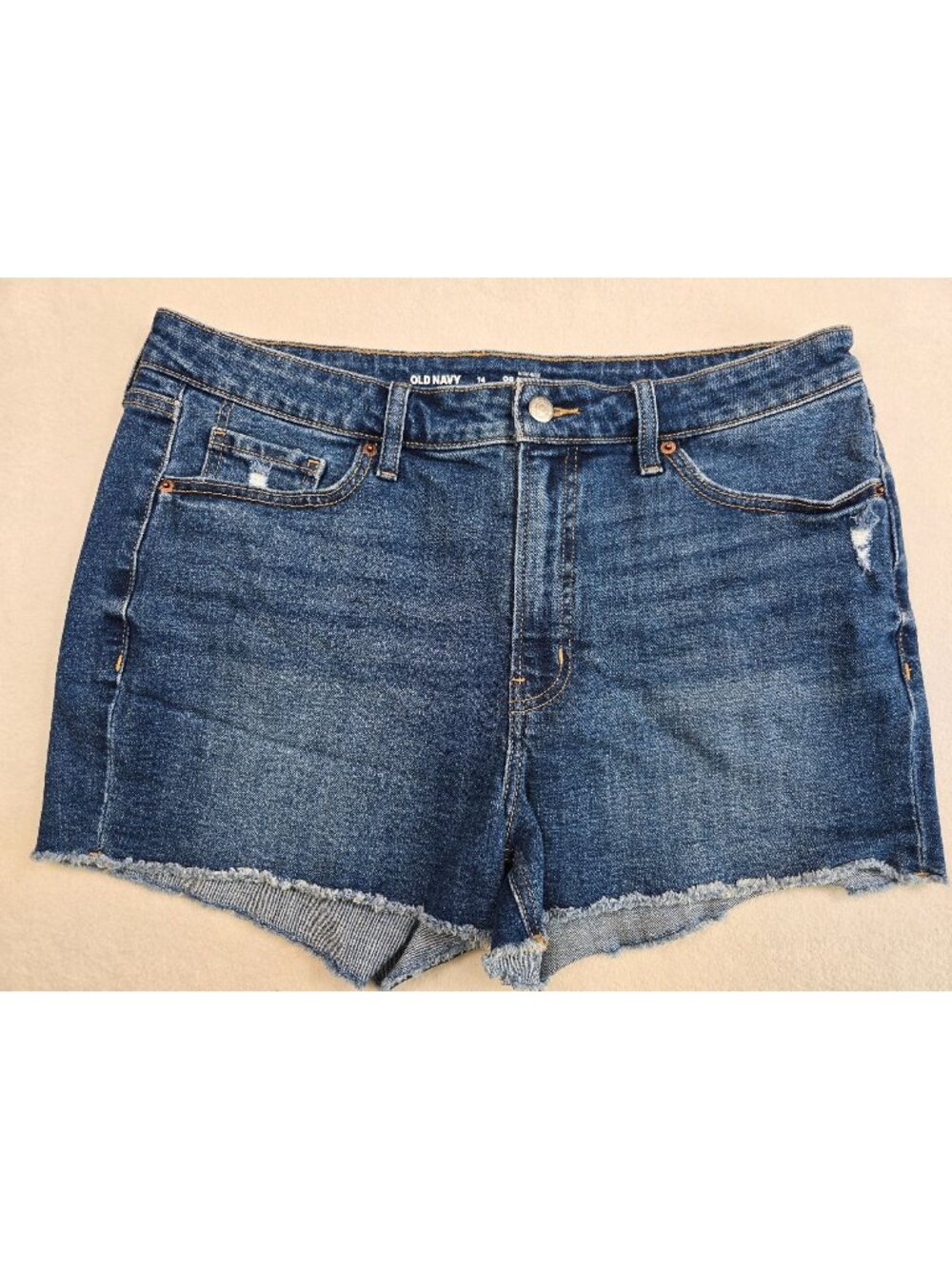 Old Navy Womens 14 High-Rise OG Straight Denim Shorts Raw Hem
